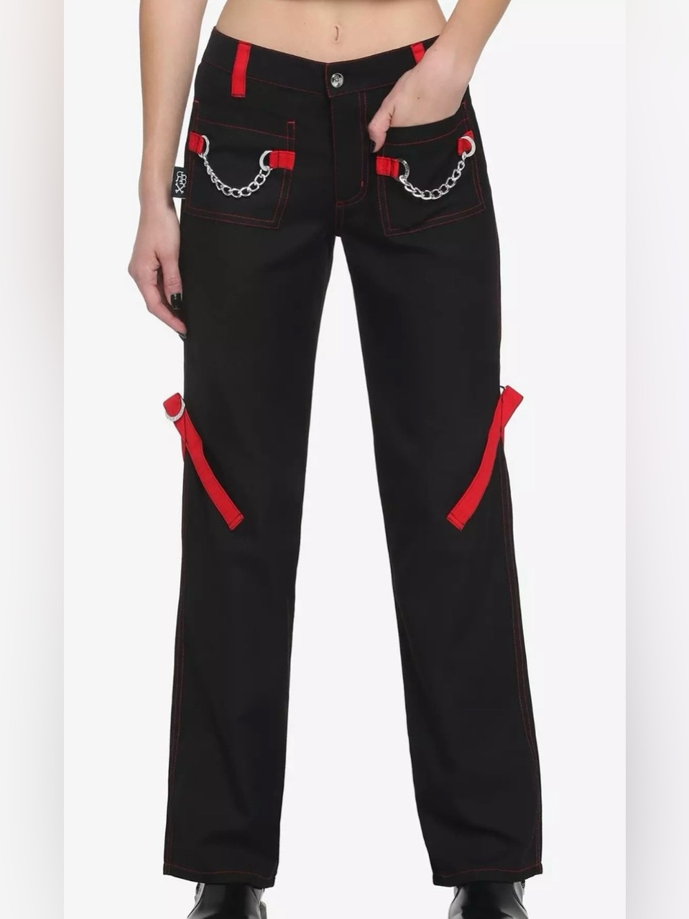 Royal Bones By Tripp Red Strappy Pants Goth Pants Size 5 Goth Chain Accent
